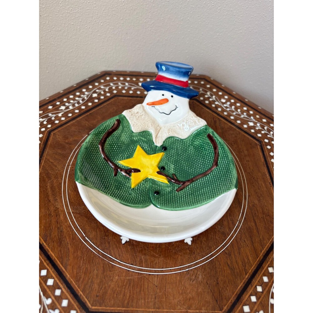 Vintage Sonoma Ceramic Snowman Candy/Trinket Dish โButton Upโ